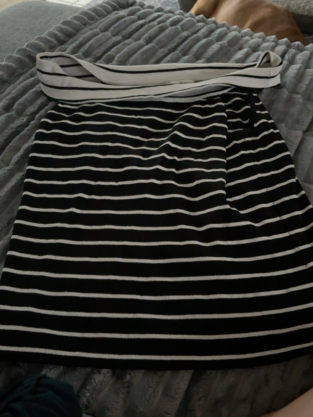 Carol Rose Black White Striped Strapless Knit Top Size L